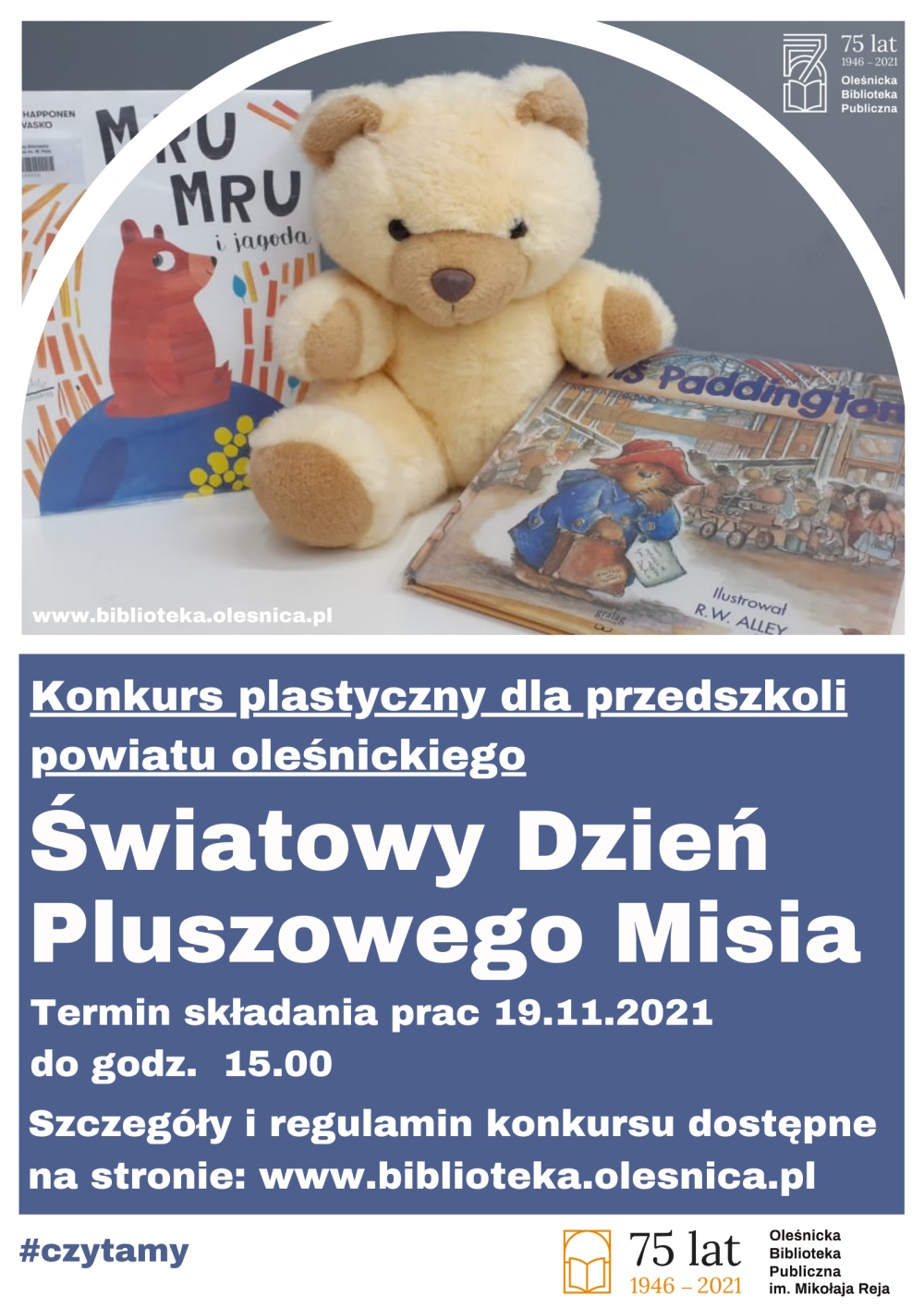 Plakat promujący konkurs z okazji Światowego Dnia Pluszowego Misia